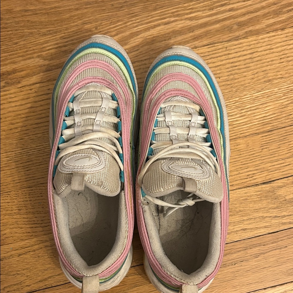 Nike Womens Air Max 97 Sneakers in Pink, Blue, and Yellow